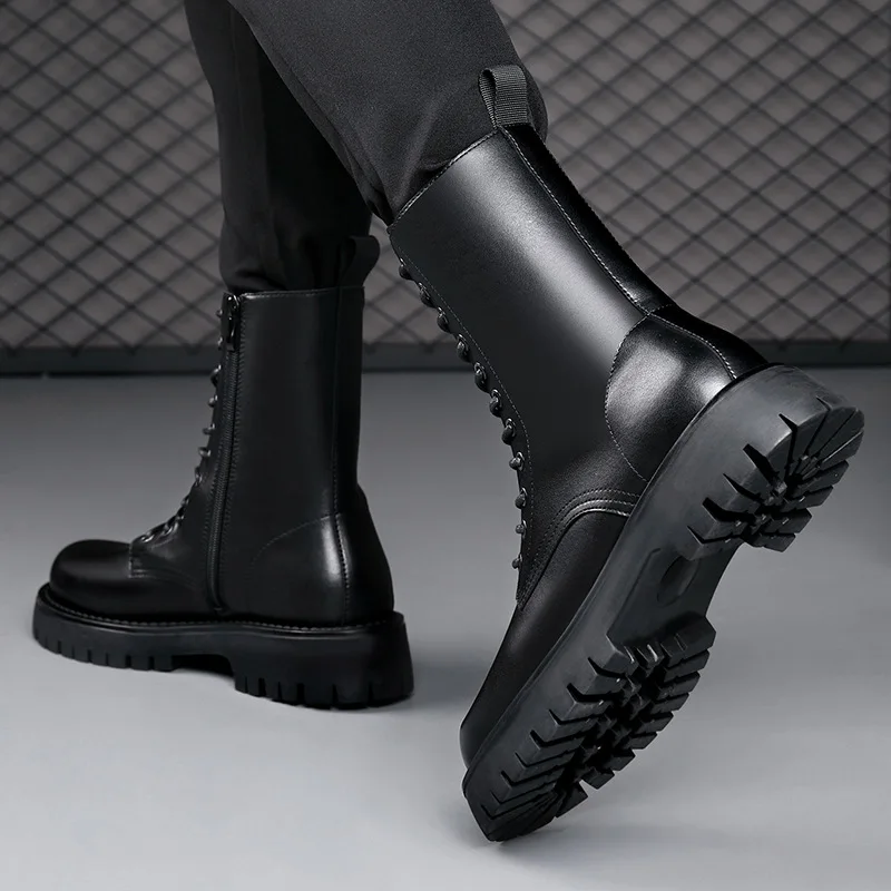 mens leisure party nightclub dress high motorcycle boots black autumn winter shoes cowboy platform boot lace-up long botas male