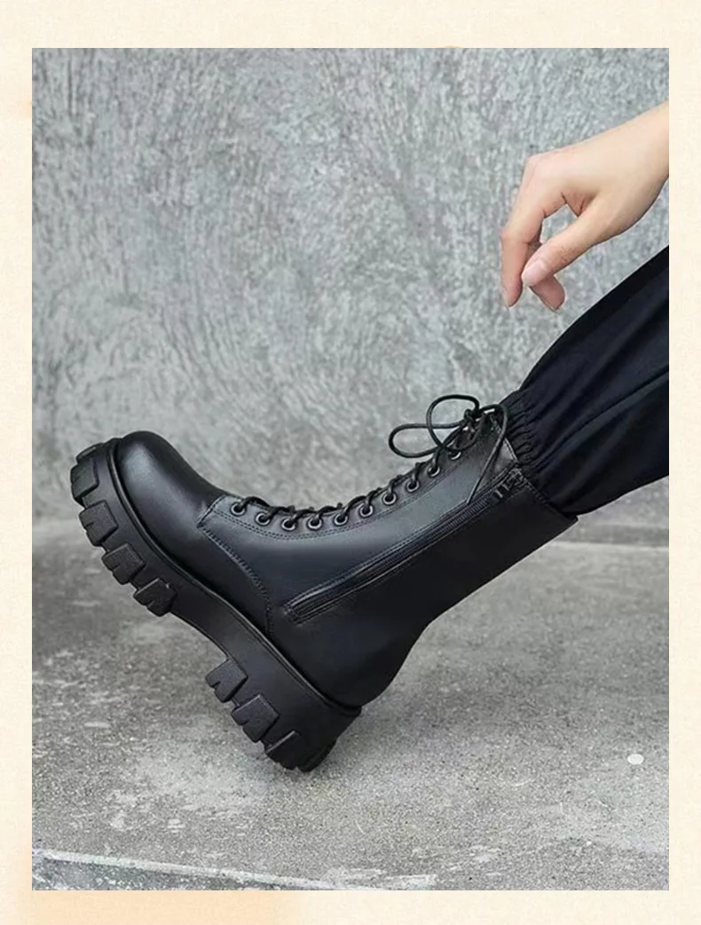 High-top Women's Shoes 2025 Spring and Autumn Season, Thick-soled, Size 35-43, Large Size Women's Shoes, Women's Mid-calf Boots