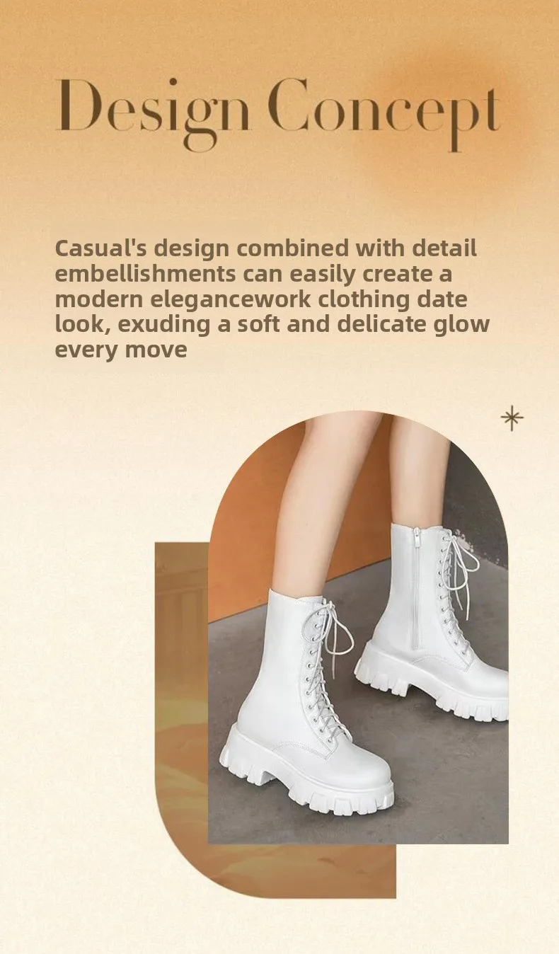 High-top Women's Shoes 2025 Spring and Autumn Season, Thick-soled, Size 35-43, Large Size Women's Shoes, Women's Mid-calf Boots