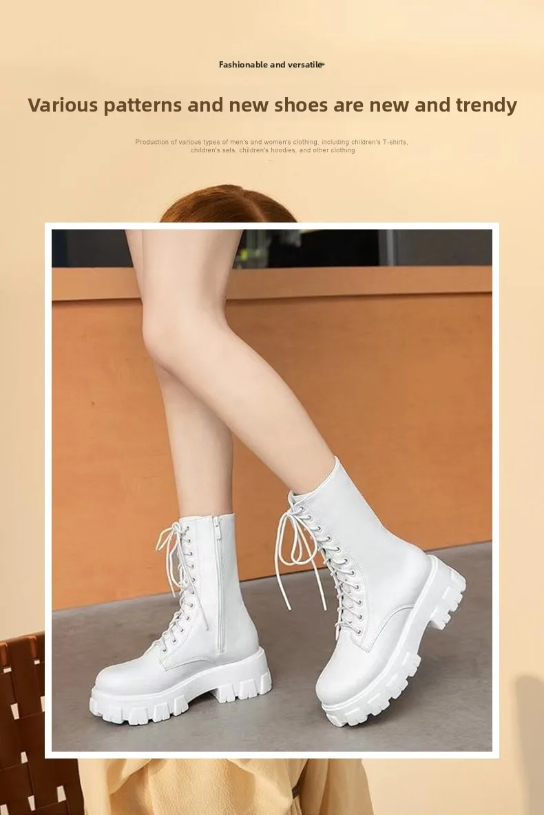 High-top Women's Shoes 2025 Spring and Autumn Season, Thick-soled, Size 35-43, Large Size Women's Shoes, Women's Mid-calf Boots