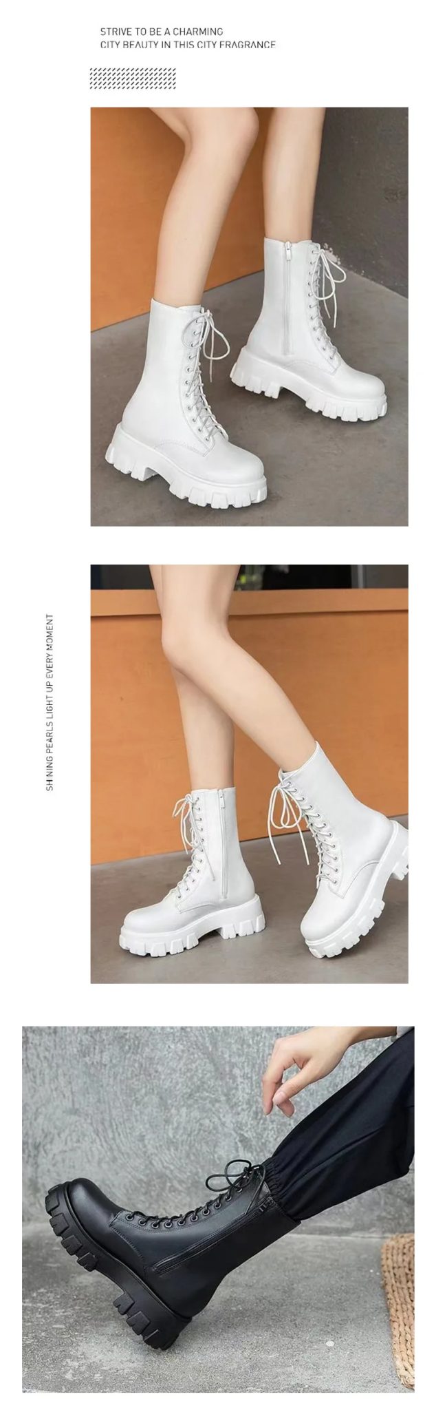 High-top Women's Shoes 2025 Spring and Autumn Season, Thick-soled, Size 35-43, Large Size Women's Shoes, Women's Mid-calf Boots