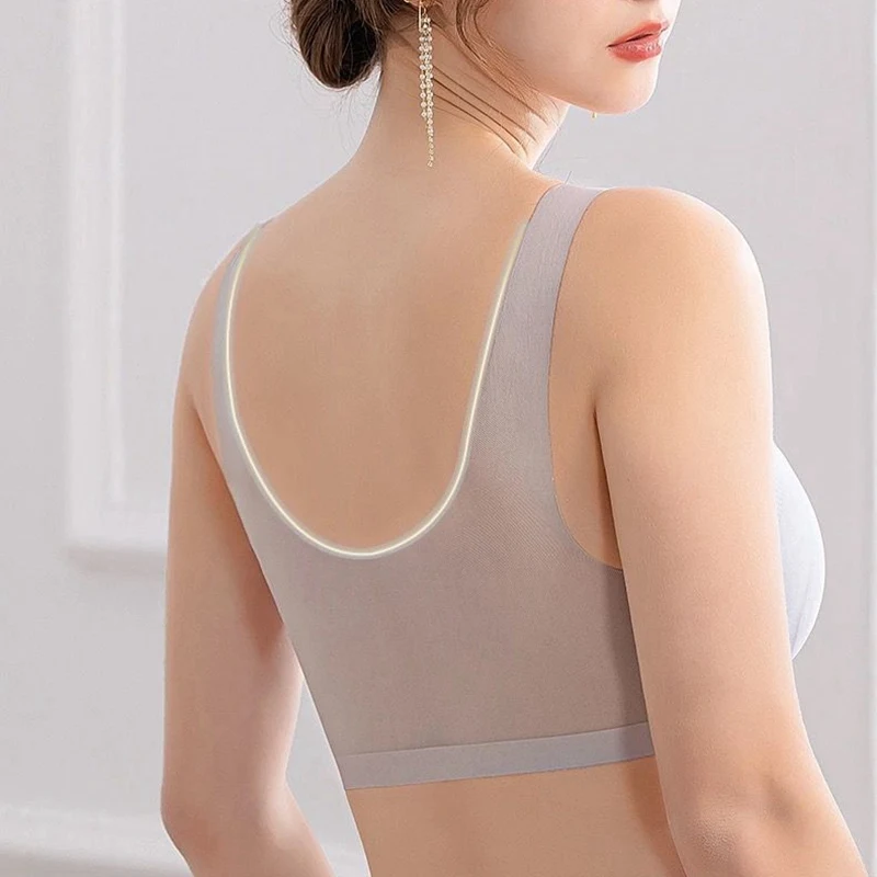 Summer Ultra-thin Ice Silk Seamless Bra Without Steel Ring Anti-sagging Large Size Beautiful Back Breathable Sleep Sports Bra