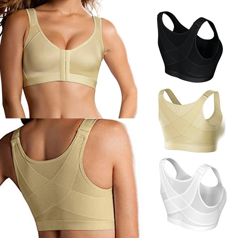 Vest Bras S-5XL Front Closure Posture Corrector Lift Up Bra Women Push Up Cross Back Underwear Shockproof Sports Support Fitness