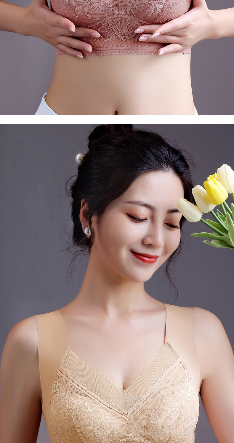 1pcs Women Lace Plus Size Bra Basic Anti Sagging Thin Vest With Padded Female Brassier Lady Ice Silk Seamless Comfort breath Bra