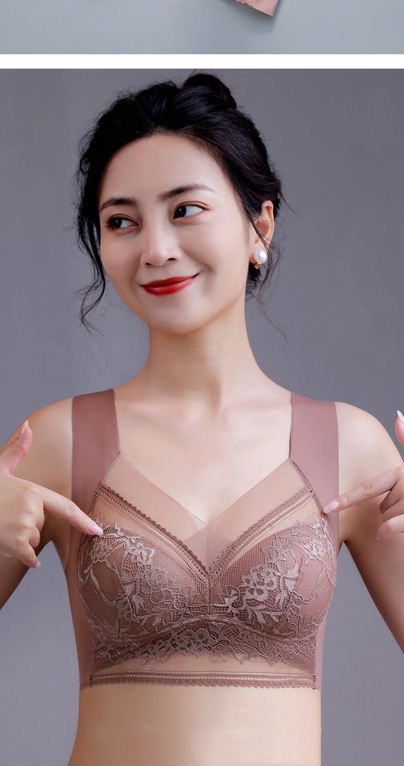 1pcs Women Lace Plus Size Bra Basic Anti Sagging Thin Vest With Padded Female Brassier Lady Ice Silk Seamless Comfort breath Bra