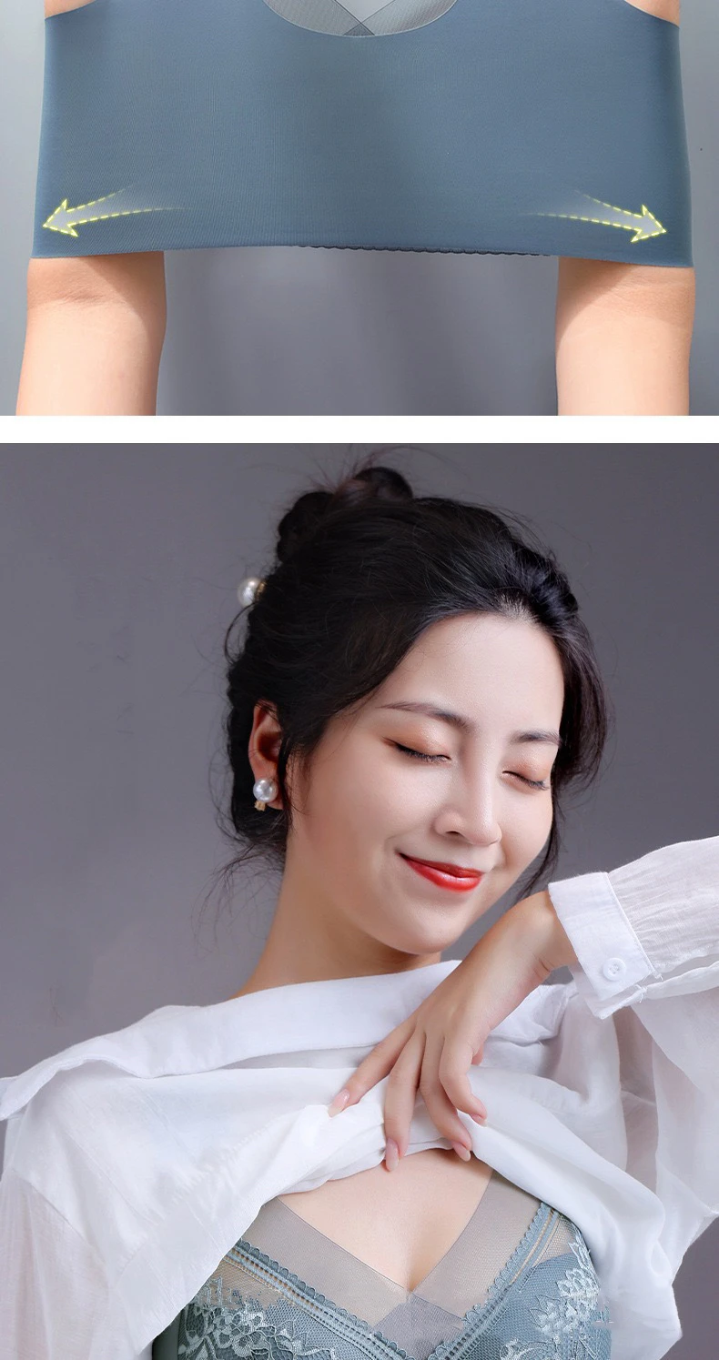 1pcs Women Lace Plus Size Bra Basic Anti Sagging Thin Vest With Padded Female Brassier Lady Ice Silk Seamless Comfort breath Bra