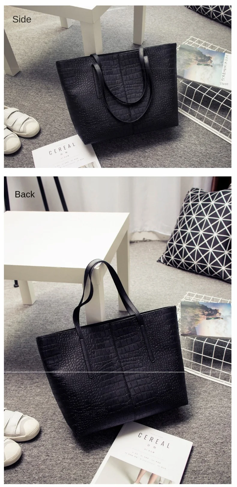 2025 Designer Faux Croc-Textured Tote Bag Women's PU Leather Large Spacious Work Commute Beach Shopper Water-resistant Zipper