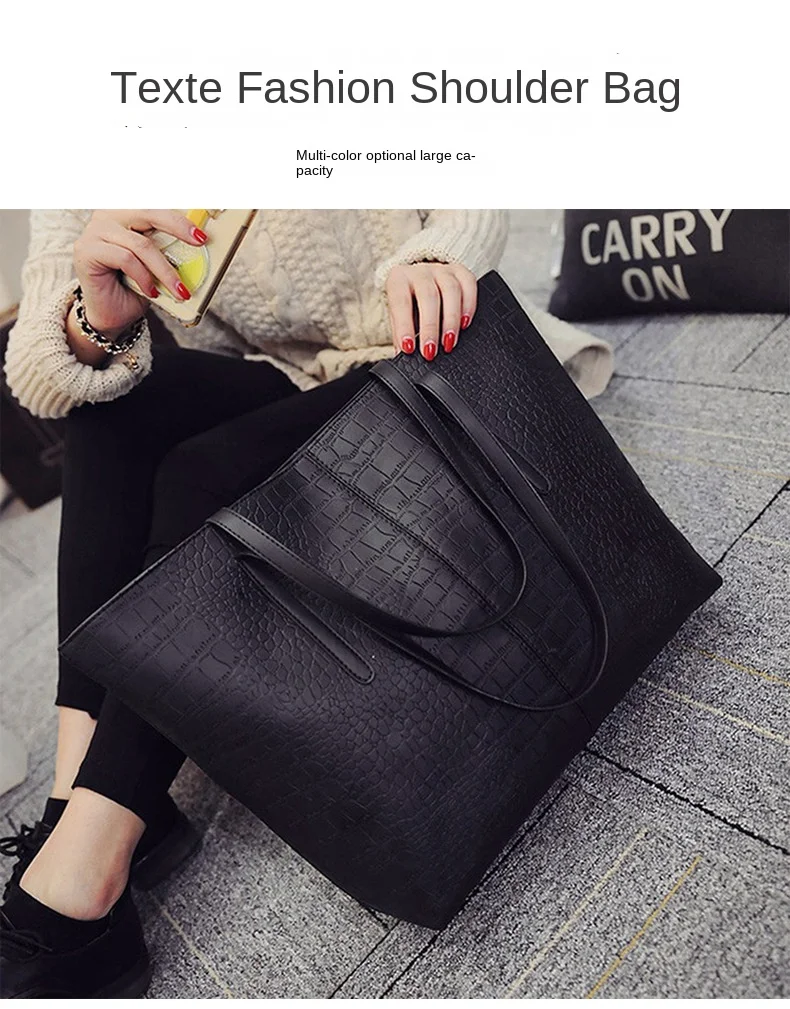 2025 Designer Faux Croc-Textured Tote Bag Women's PU Leather Large Spacious Work Commute Beach Shopper Water-resistant Zipper