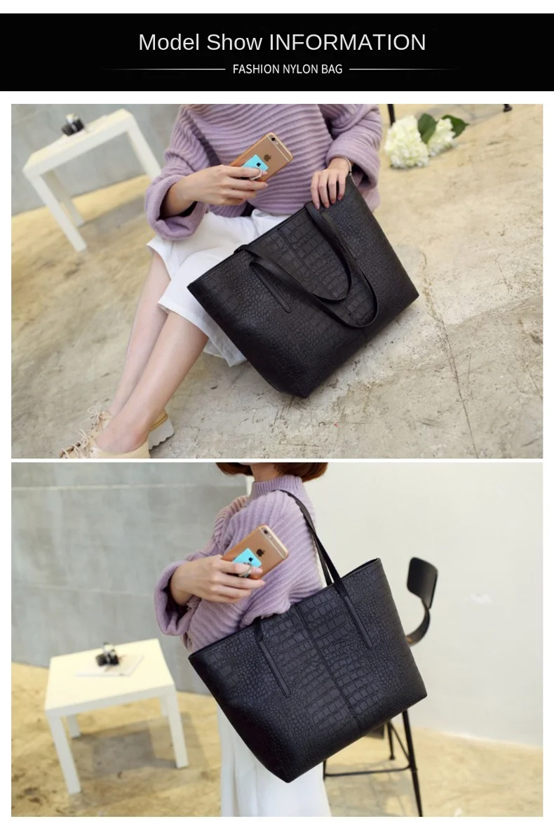 2025 Designer Faux Croc-Textured Tote Bag Women's PU Leather Large Spacious Work Commute Beach Shopper Water-resistant Zipper