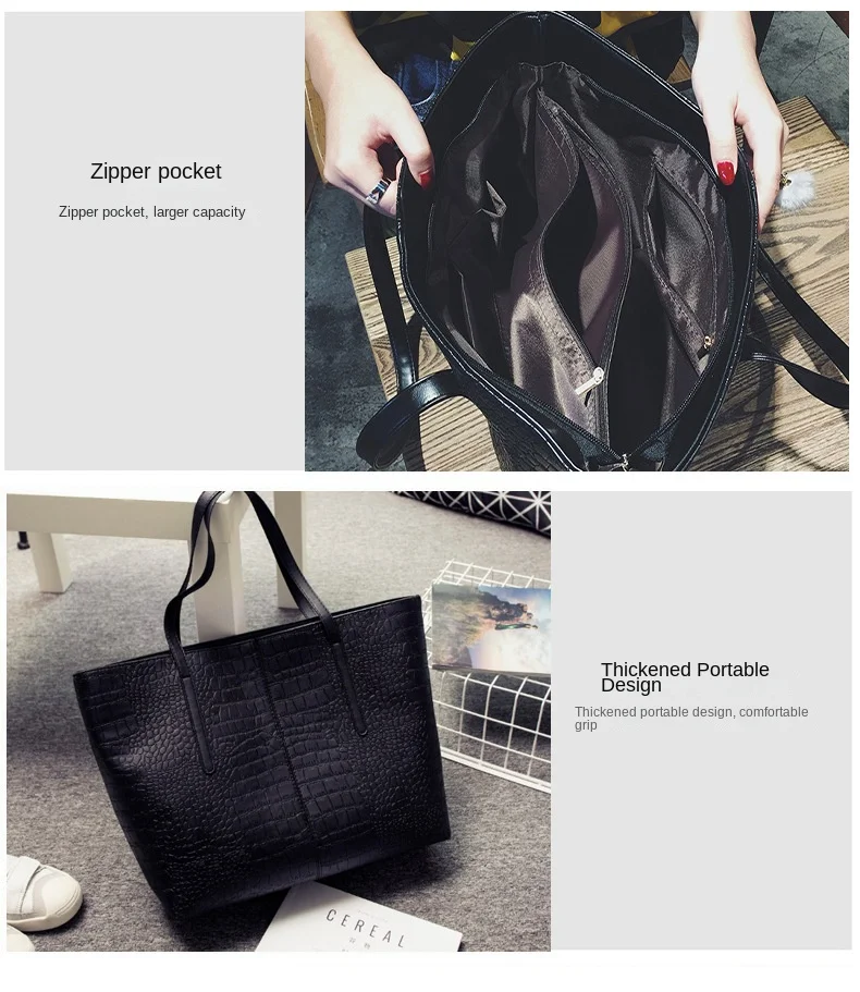 2025 Designer Faux Croc-Textured Tote Bag Women's PU Leather Large Spacious Work Commute Beach Shopper Water-resistant Zipper