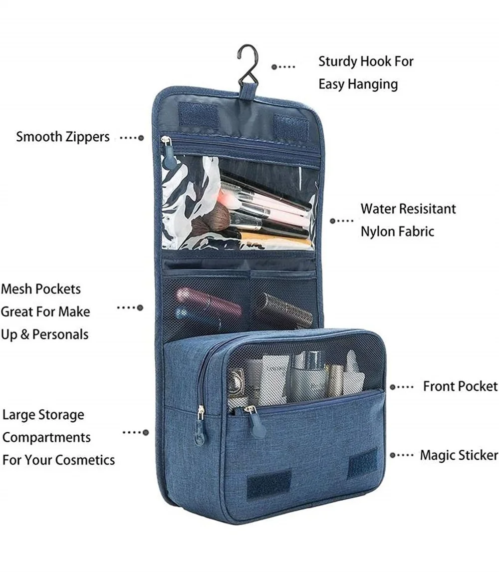 Portable Toiletry Washbag with Hanging Hook Waterproof Women Bathroom Cosmetic Storage Bag Large Capacity Travel Men Makeup Case