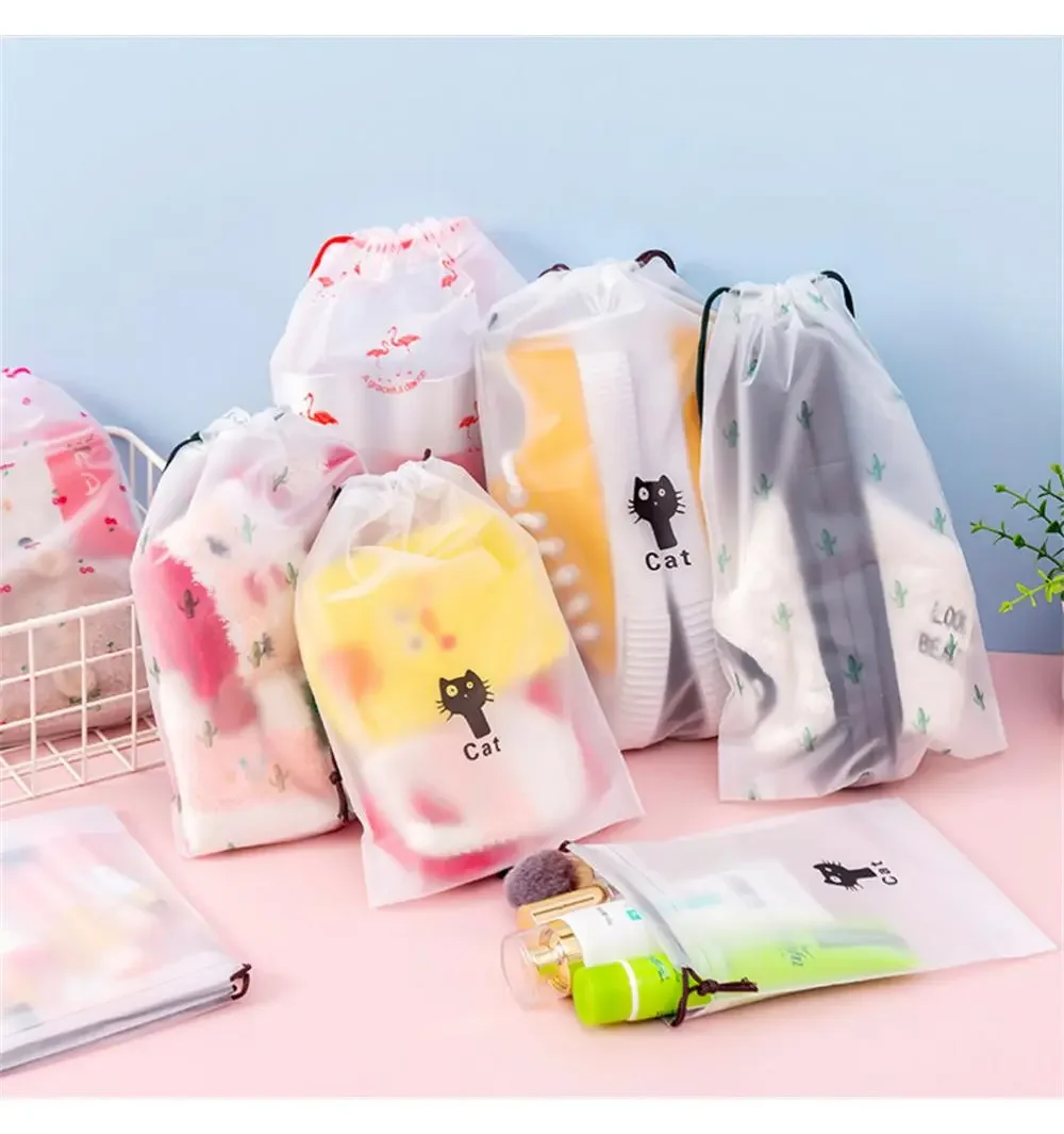 3pcs/lot Portable Storage Organizer Travel  Bag Waterproof Transparent Plastic Storage Bag Drawstring Eco Bags Cosmetic Bags