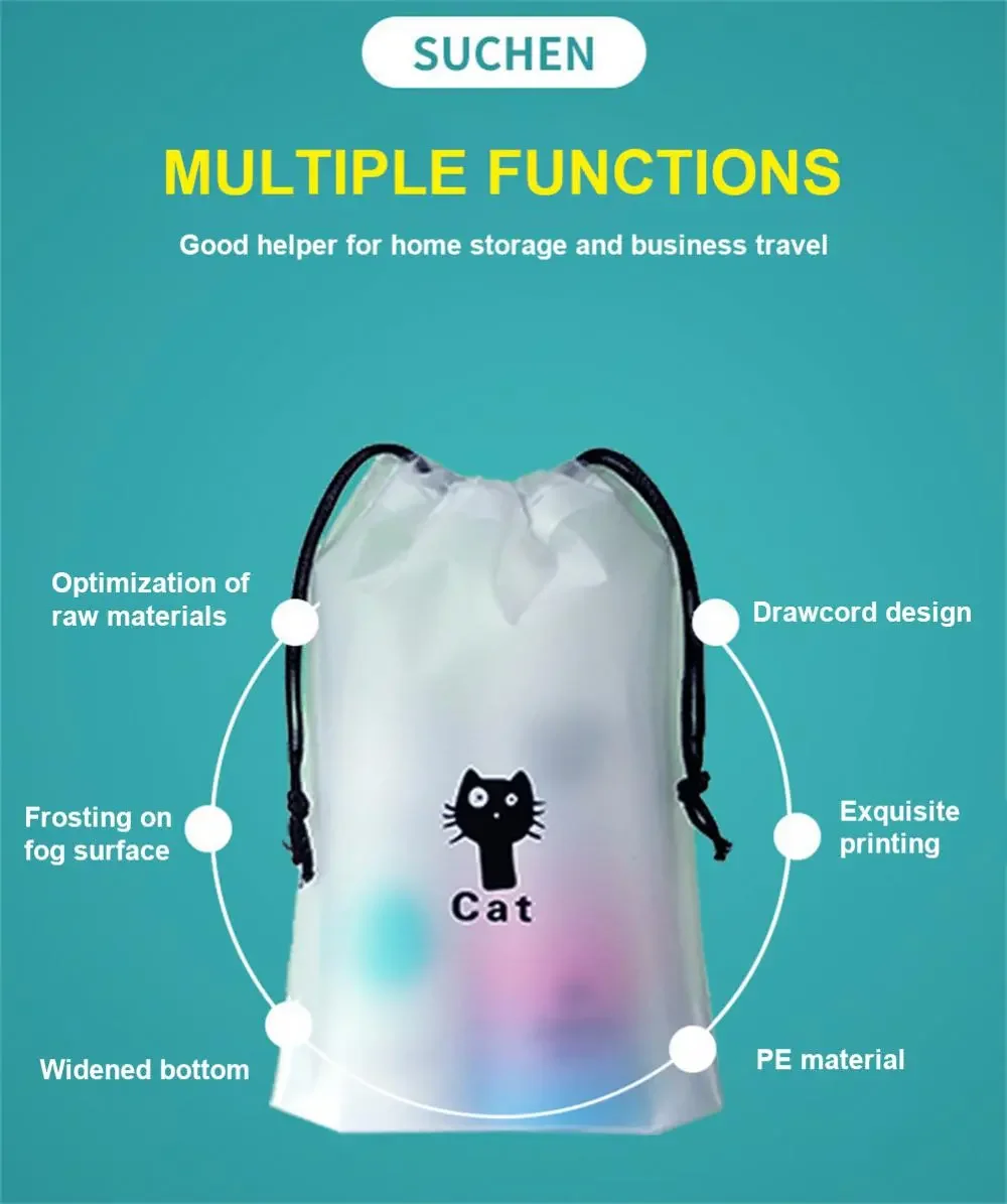 3pcs/lot Portable Storage Organizer Travel  Bag Waterproof Transparent Plastic Storage Bag Drawstring Eco Bags Cosmetic Bags