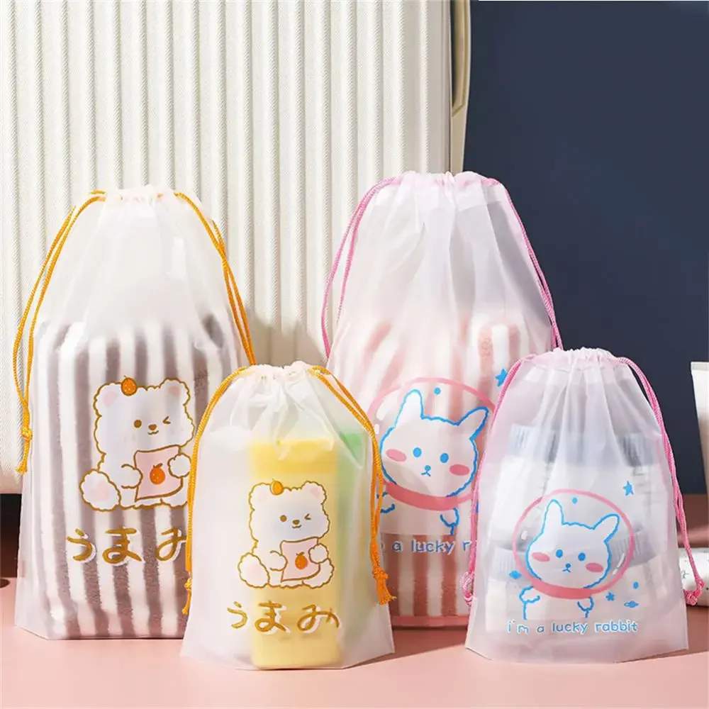 3pcs/lot Portable Storage Organizer Travel  Bag Waterproof Transparent Plastic Storage Bag Drawstring Eco Bags Cosmetic Bags