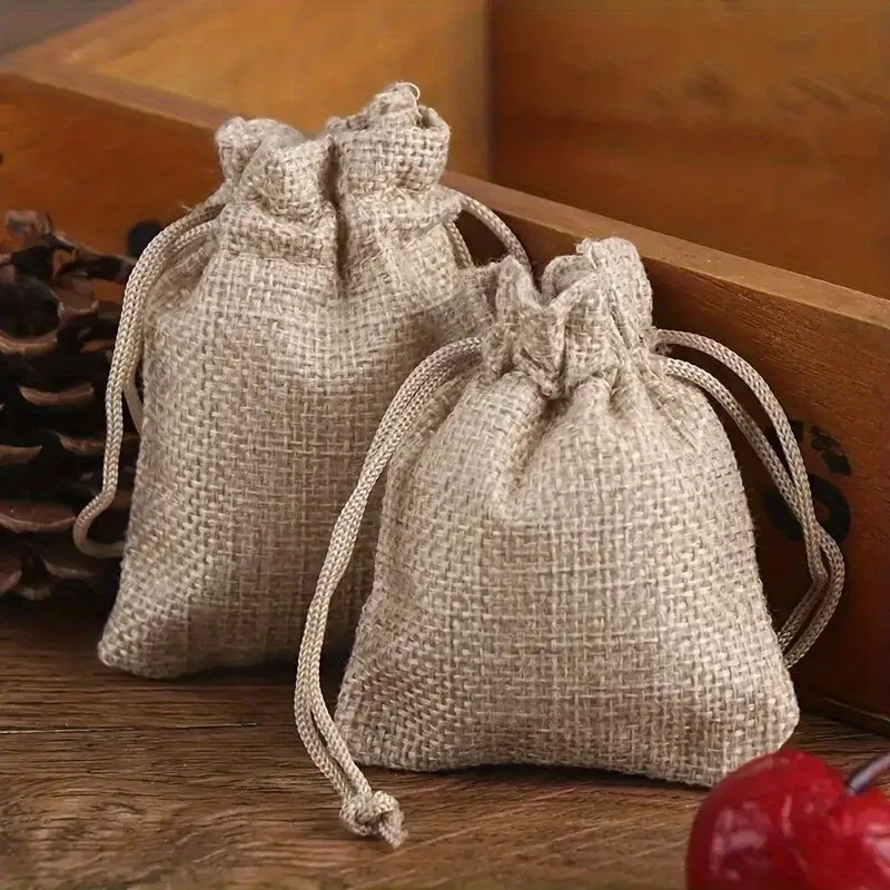 5/10/20PCS Retro Drawstring Linen Bags – DIY Festival Supplies for Christmas, Halloween, Wedding & Birthday – 10x15cm