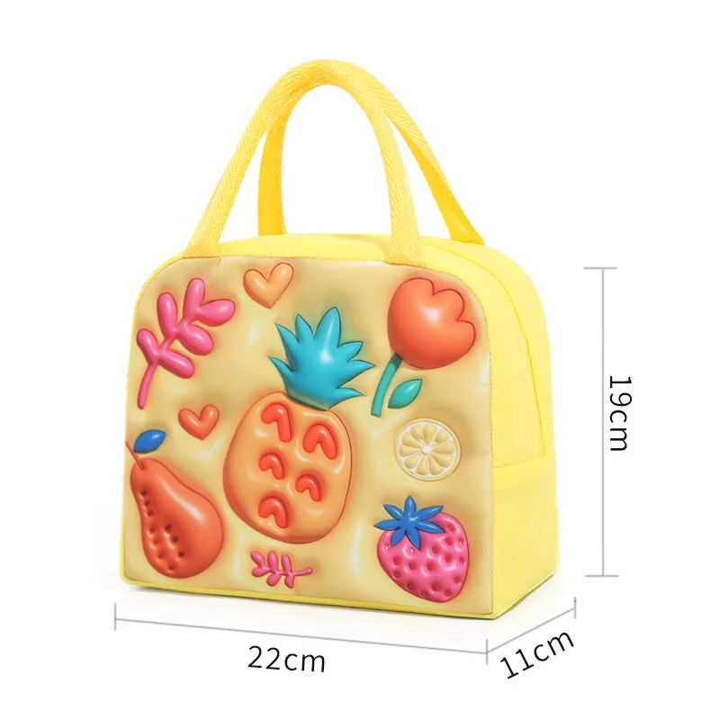 3D Cartoon Animal Pattern Lunch Bag Thickened Handheld Insulated Lunch Box Bags Large Capacity Children Bento Bag