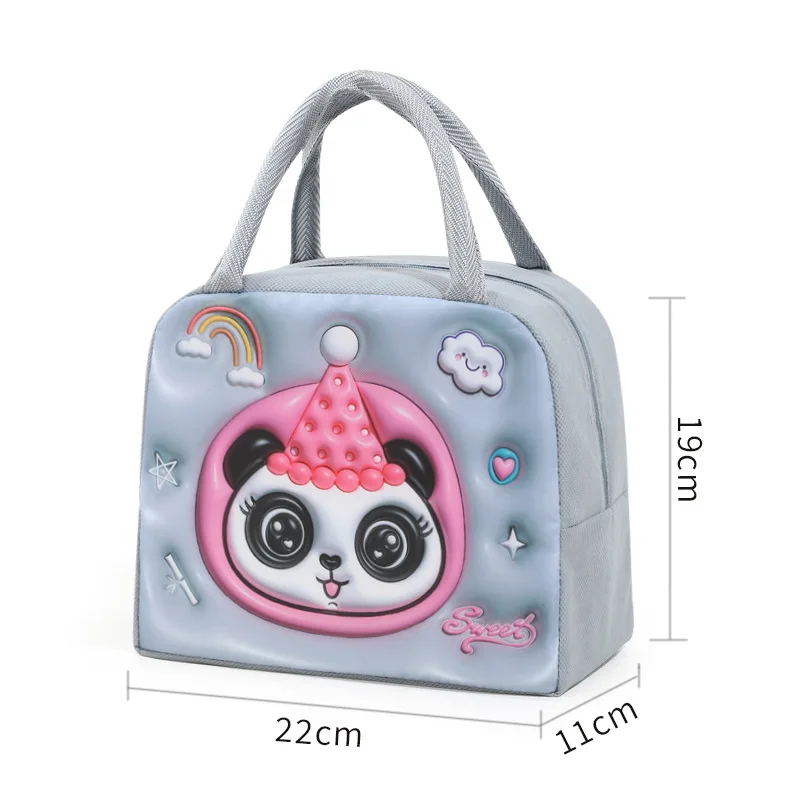 3D Cartoon Animal Pattern Lunch Bag Thickened Handheld Insulated Lunch Box Bags Large Capacity Children Bento Bag