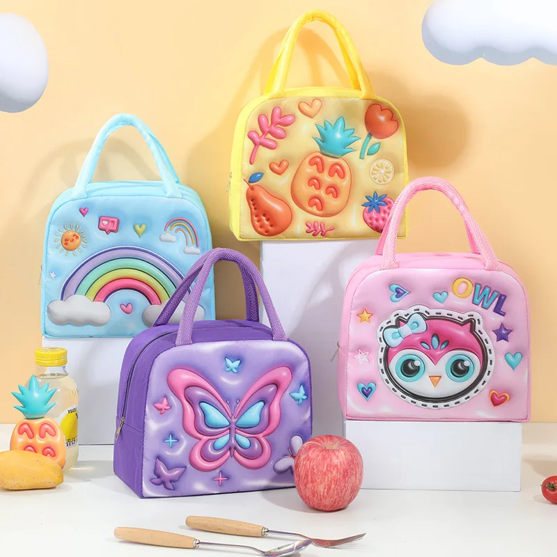3D Cartoon Animal Pattern Lunch Bag Thickened Handheld Insulated Lunch Box Bags Large Capacity Children Bento Bag