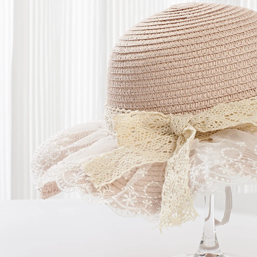 2025 Baby Girls Straw Shoulder Bag  Summer Fashion Beach Bucket Cap Parent-Child Wide Brim Lace Holiday Beach  Bag
