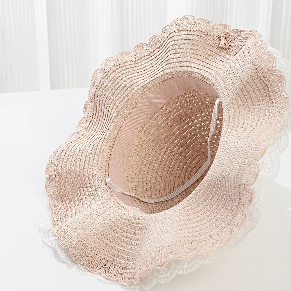 2025 Baby Girls Straw Shoulder Bag  Summer Fashion Beach Bucket Cap Parent-Child Wide Brim Lace Holiday Beach  Bag
