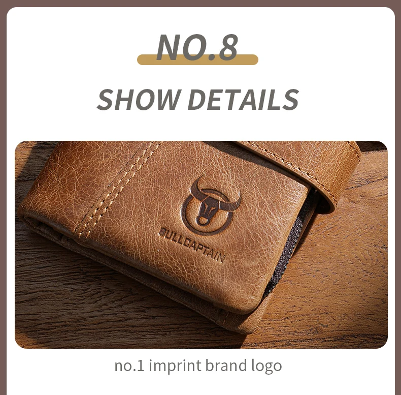 BULLCAPTAIN Men's Genuine Leather Wallet Retro Casual Snap Tri-fold Cash Clip RFID Anti-Theft Card Holder Detachable Coin Holder