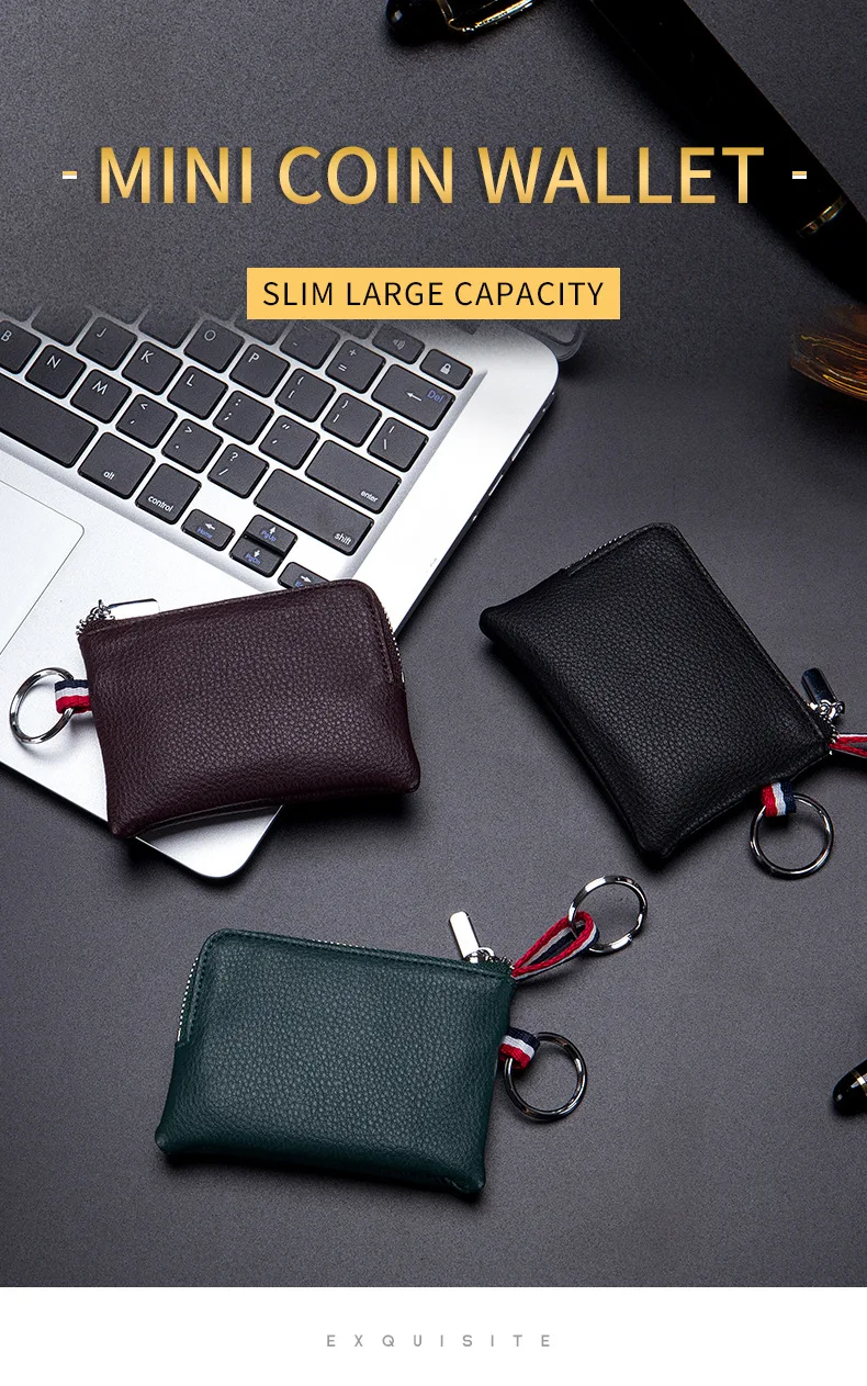 Genuine Leather Mini Coin Purse for Men Cowhide Wallets Small Coin Pocket Card Holder Mini Money Bag Portable Clutch Bags