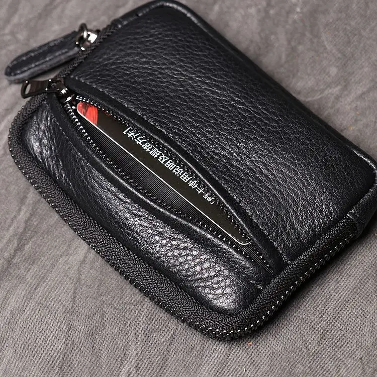 Genuine Leather Suitable for Men Women Pocket Wallets Mini Zipper Small Purses Retro Key Holder Money Bag Coin Change Purse