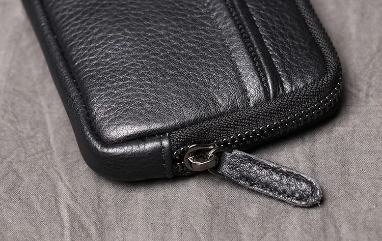 Genuine Leather Suitable for Men Women Pocket Wallets Mini Zipper Small Purses Retro Key Holder Money Bag Coin Change Purse