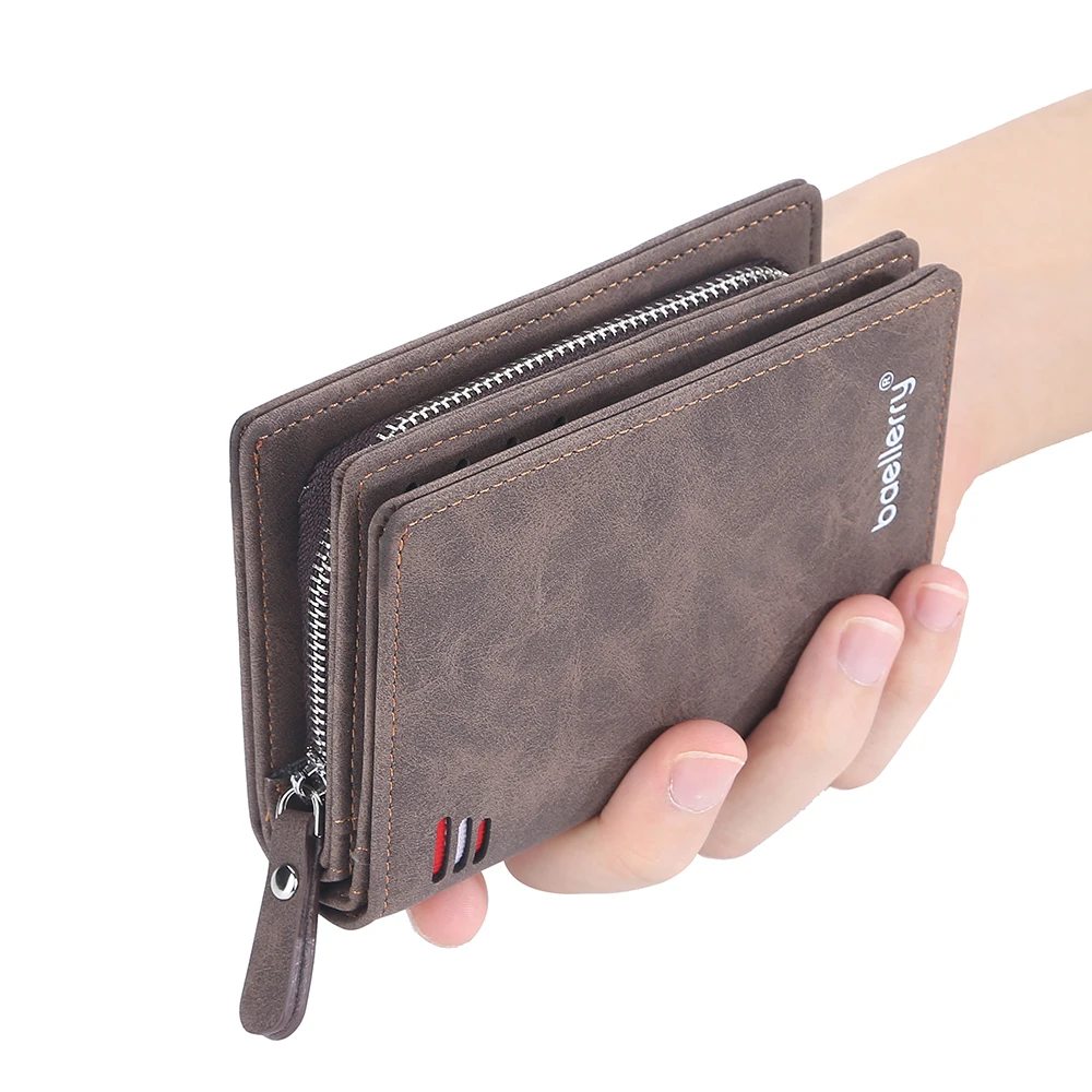 Baellerry 2023 New Short Men Wallets Name Customized Card Holder Luxury Male Wallet Zipper Coin Pocket Photo Holder Men's Purses