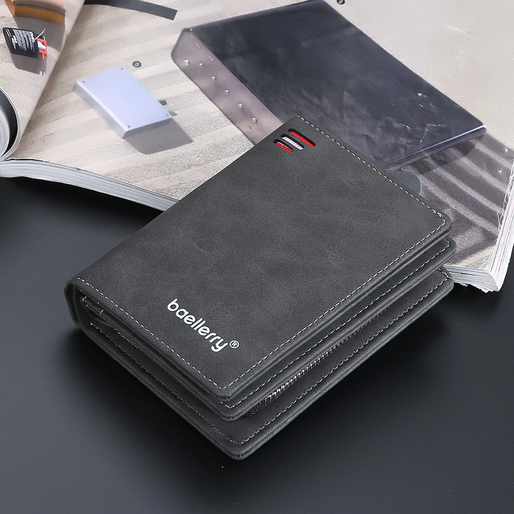 Baellerry 2023 New Short Men Wallets Name Customized Card Holder Luxury Male Wallet Zipper Coin Pocket Photo Holder Men's Purses