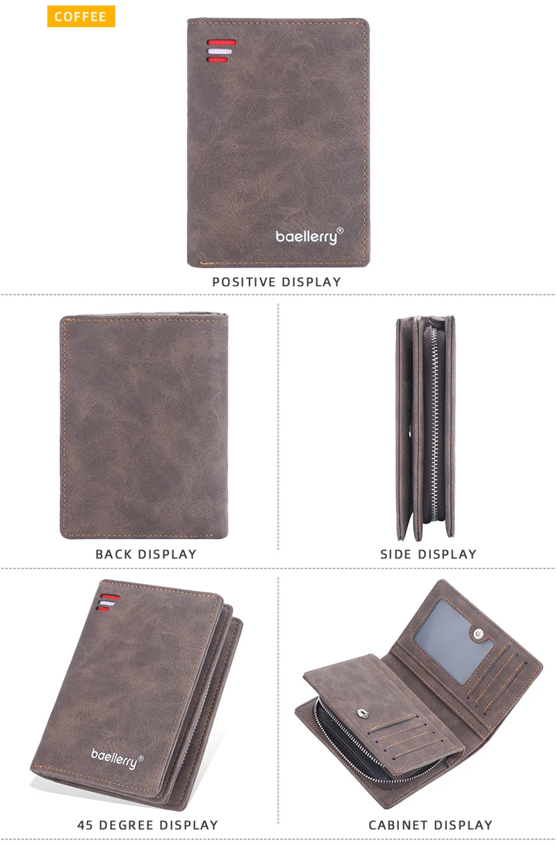 Baellerry 2023 New Short Men Wallets Name Customized Card Holder Luxury Male Wallet Zipper Coin Pocket Photo Holder Men's Purses