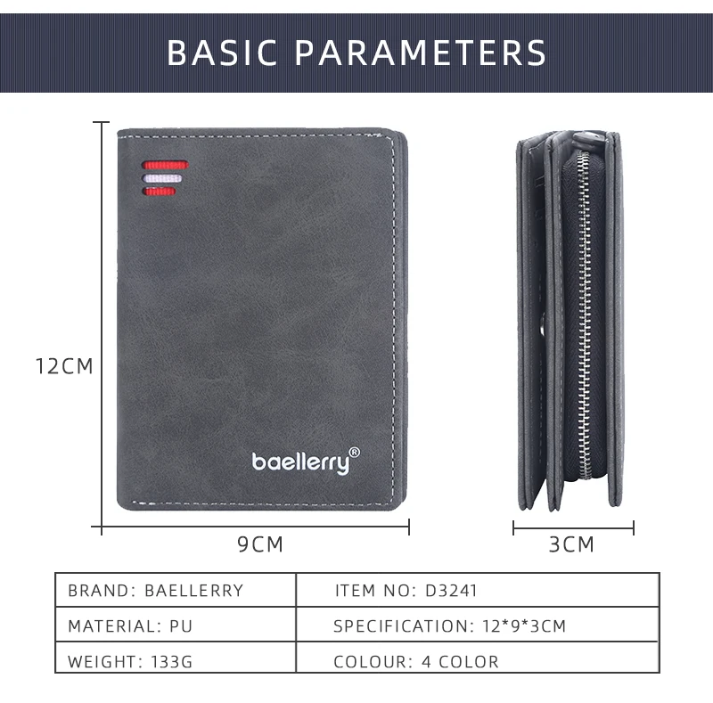 Baellerry 2023 New Short Men Wallets Name Customized Card Holder Luxury Male Wallet Zipper Coin Pocket Photo Holder Men's Purses