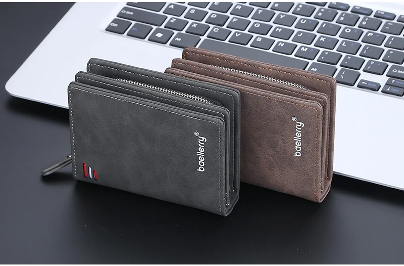 Baellerry 2023 New Short Men Wallets Name Customized Card Holder Luxury Male Wallet Zipper Coin Pocket Photo Holder Men's Purses