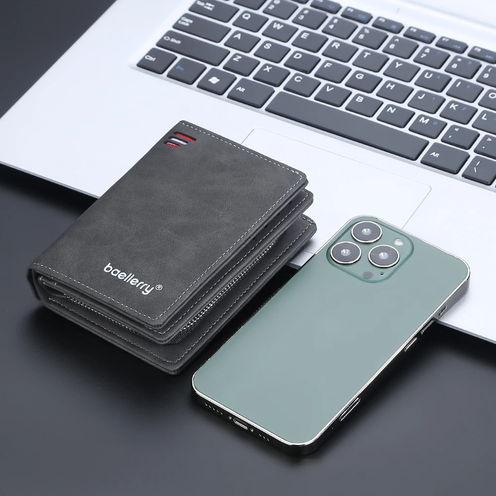Baellerry 2023 New Short Men Wallets Name Customized Card Holder Luxury Male Wallet Zipper Coin Pocket Photo Holder Men's Purses