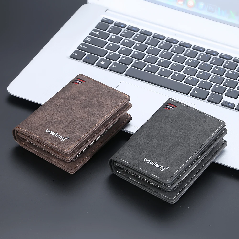 Baellerry 2023 New Short Men Wallets Name Customized Card Holder Luxury Male Wallet Zipper Coin Pocket Photo Holder Men's Purses