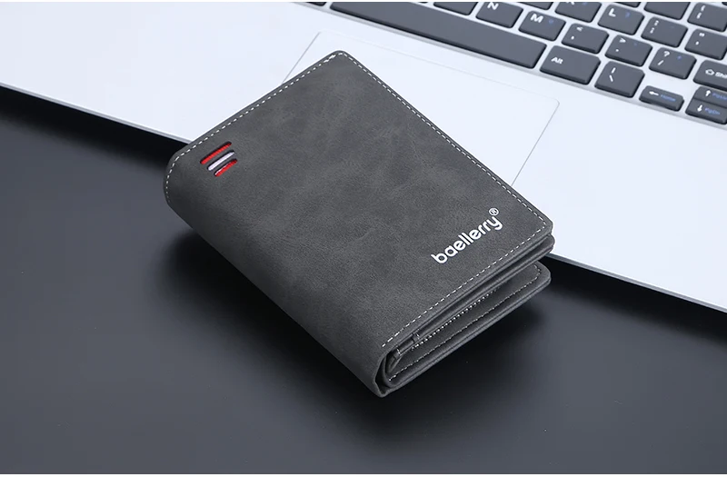 Baellerry 2023 New Short Men Wallets Name Customized Card Holder Luxury Male Wallet Zipper Coin Pocket Photo Holder Men's Purses