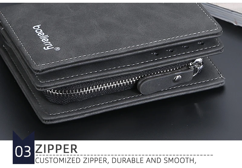 Baellerry 2023 New Short Men Wallets Name Customized Card Holder Luxury Male Wallet Zipper Coin Pocket Photo Holder Men's Purses