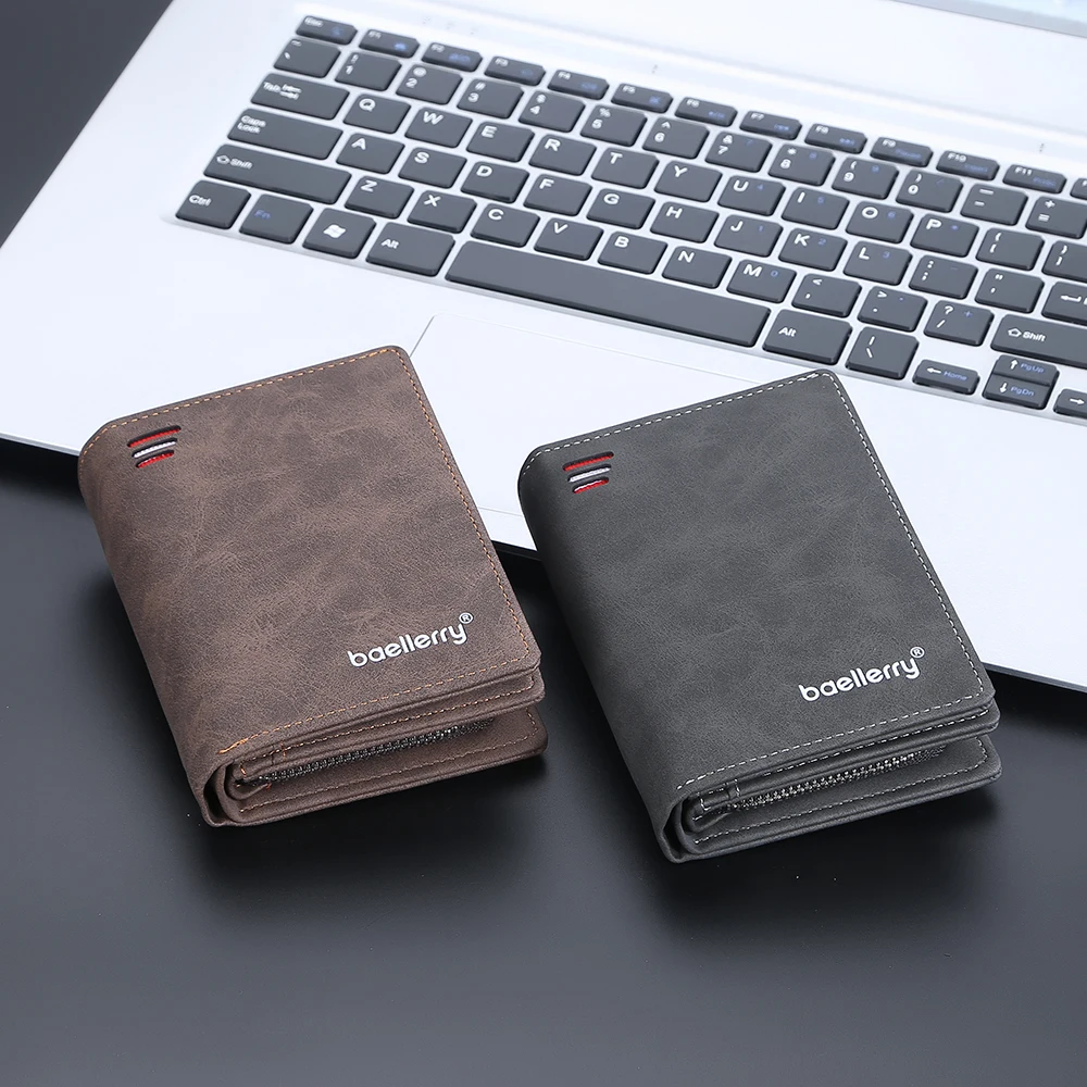 Baellerry 2023 New Short Men Wallets Name Customized Card Holder Luxury Male Wallet Zipper Coin Pocket Photo Holder Men's Purses