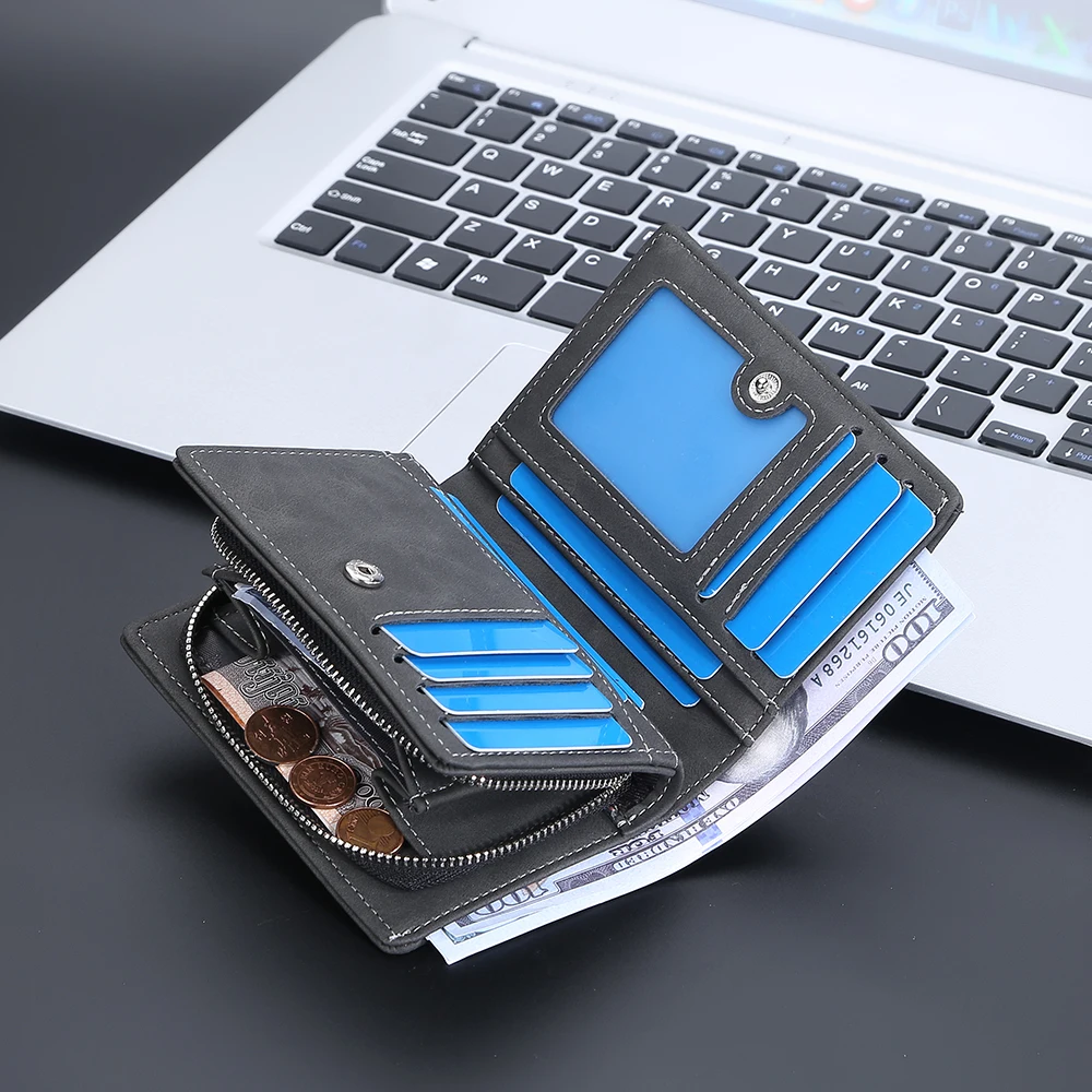 Baellerry 2023 New Short Men Wallets Name Customized Card Holder Luxury Male Wallet Zipper Coin Pocket Photo Holder Men's Purses