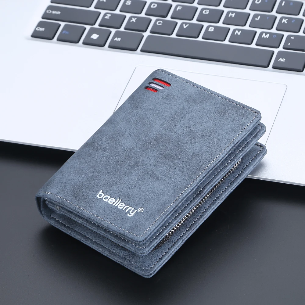 Baellerry 2023 New Short Men Wallets Name Customized Card Holder Luxury Male Wallet Zipper Coin Pocket Photo Holder Men's Purses