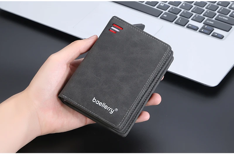 Baellerry 2023 New Short Men Wallets Name Customized Card Holder Luxury Male Wallet Zipper Coin Pocket Photo Holder Men's Purses