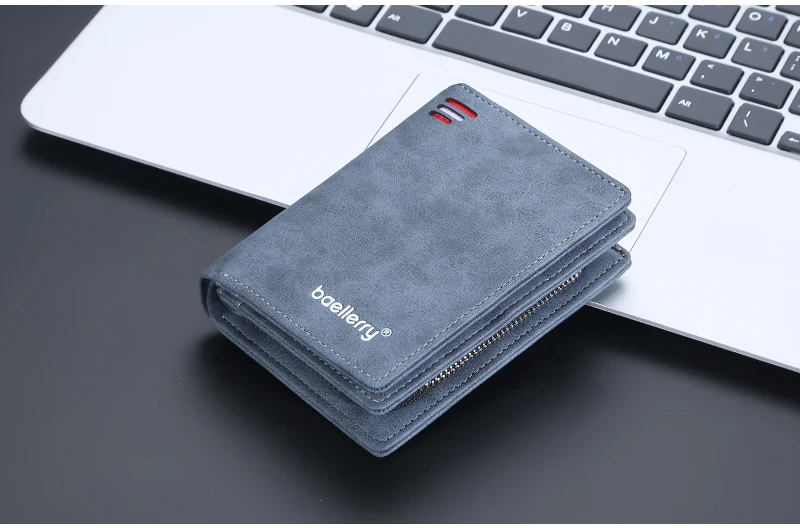 Baellerry 2023 New Short Men Wallets Name Customized Card Holder Luxury Male Wallet Zipper Coin Pocket Photo Holder Men's Purses
