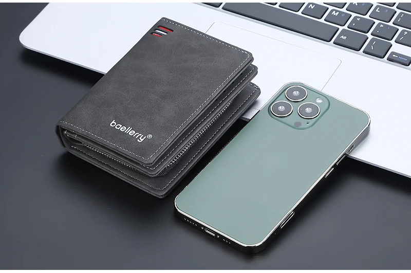 Baellerry 2023 New Short Men Wallets Name Customized Card Holder Luxury Male Wallet Zipper Coin Pocket Photo Holder Men's Purses