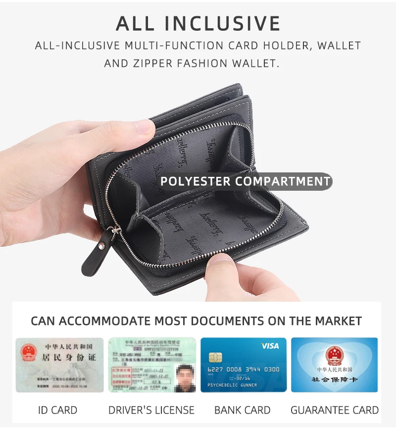 Baellerry 2023 New Short Men Wallets Name Customized Card Holder Luxury Male Wallet Zipper Coin Pocket Photo Holder Men's Purses