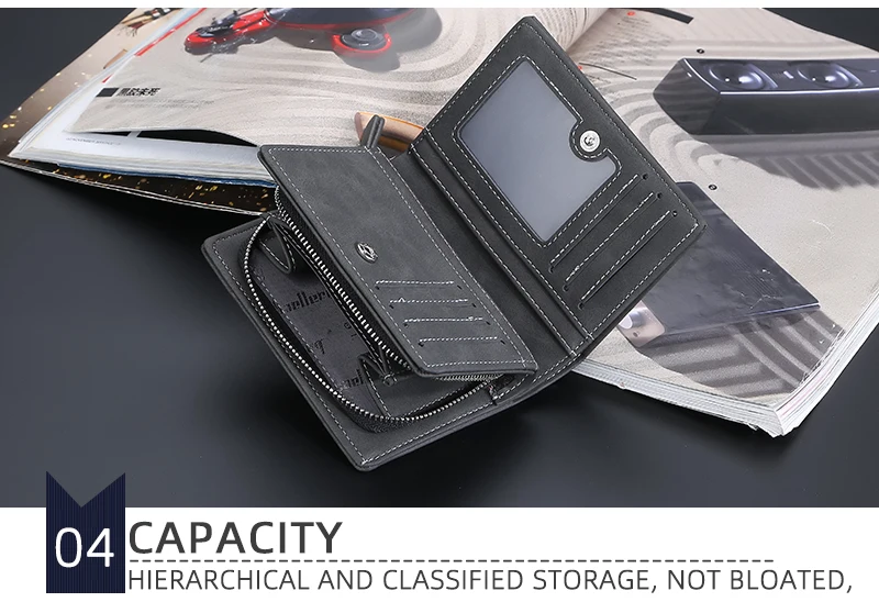 Baellerry 2023 New Short Men Wallets Name Customized Card Holder Luxury Male Wallet Zipper Coin Pocket Photo Holder Men's Purses