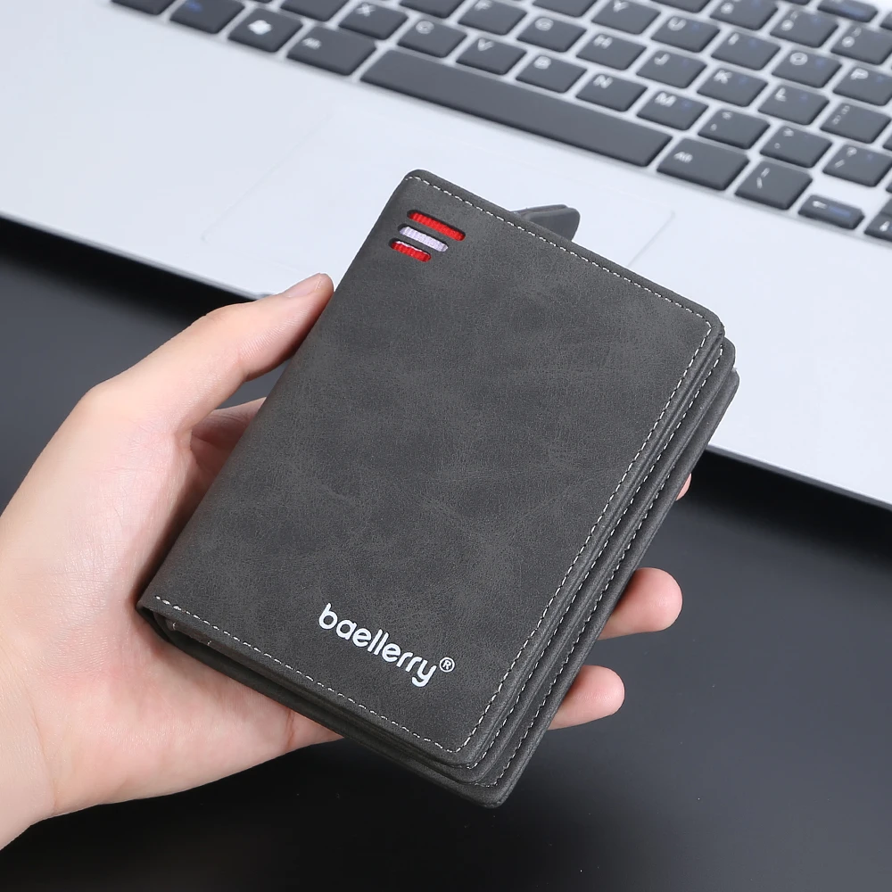 Baellerry 2023 New Short Men Wallets Name Customized Card Holder Luxury Male Wallet Zipper Coin Pocket Photo Holder Men's Purses