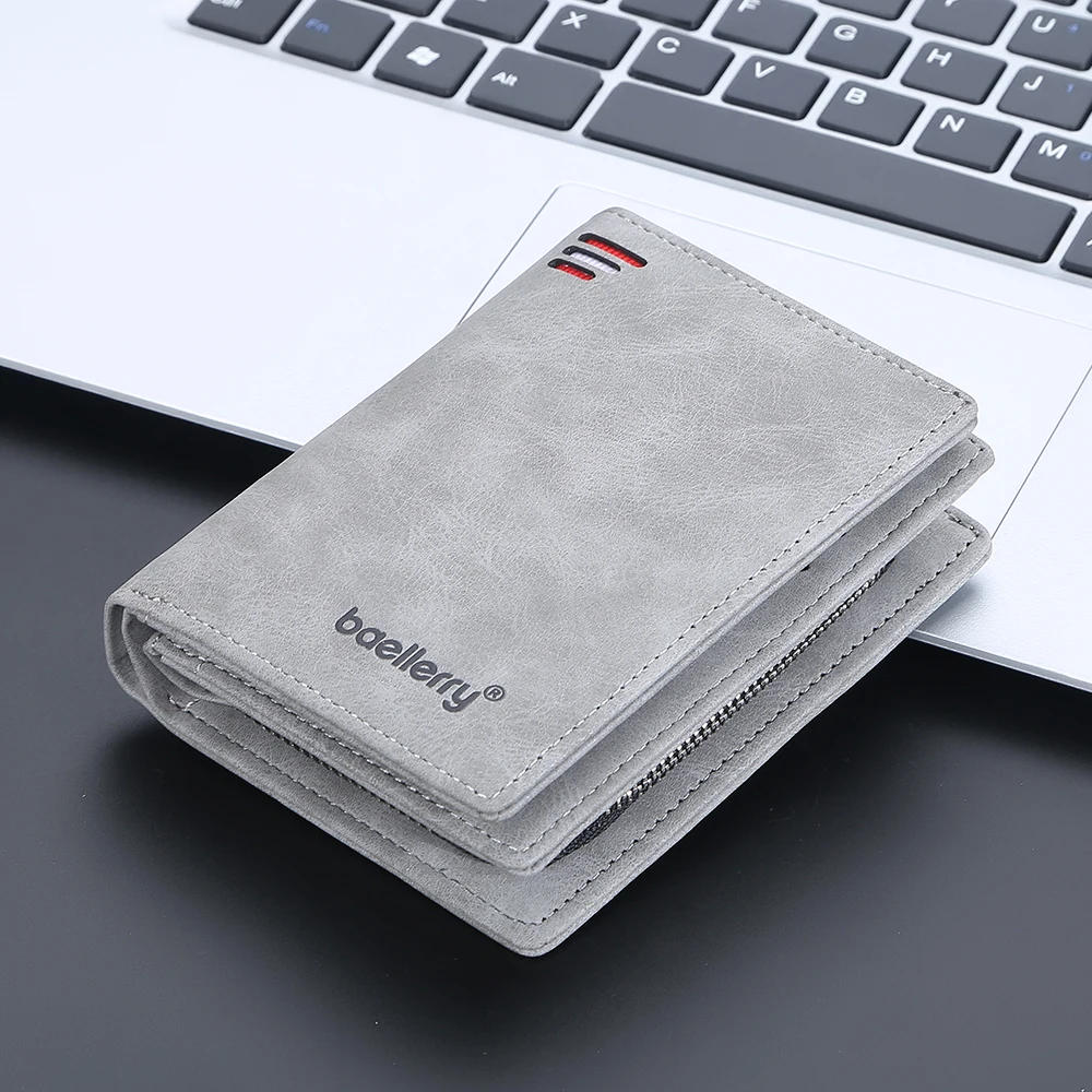 Baellerry 2023 New Short Men Wallets Name Customized Card Holder Luxury Male Wallet Zipper Coin Pocket Photo Holder Men's Purses