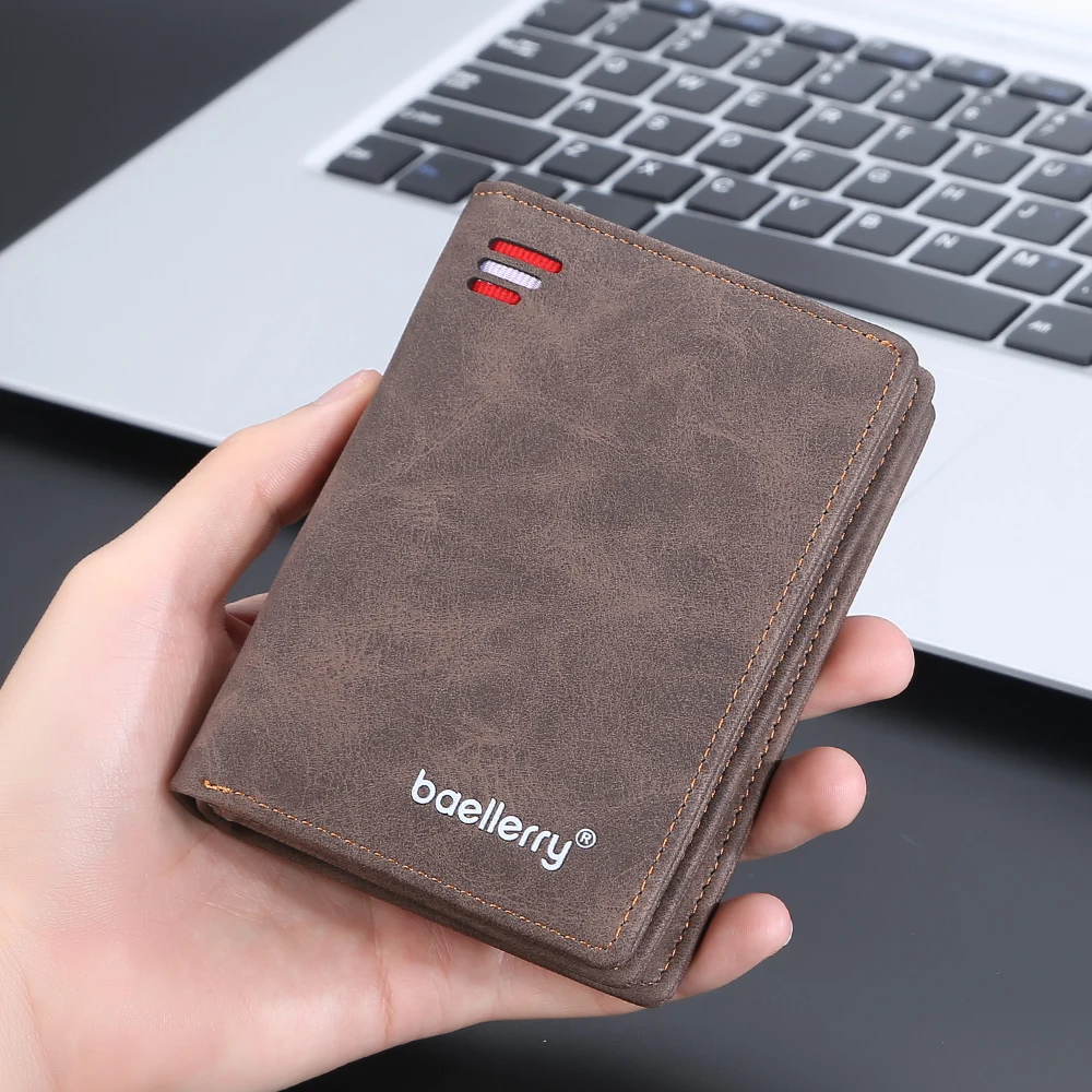 Baellerry 2023 New Short Men Wallets Name Customized Card Holder Luxury Male Wallet Zipper Coin Pocket Photo Holder Men's Purses