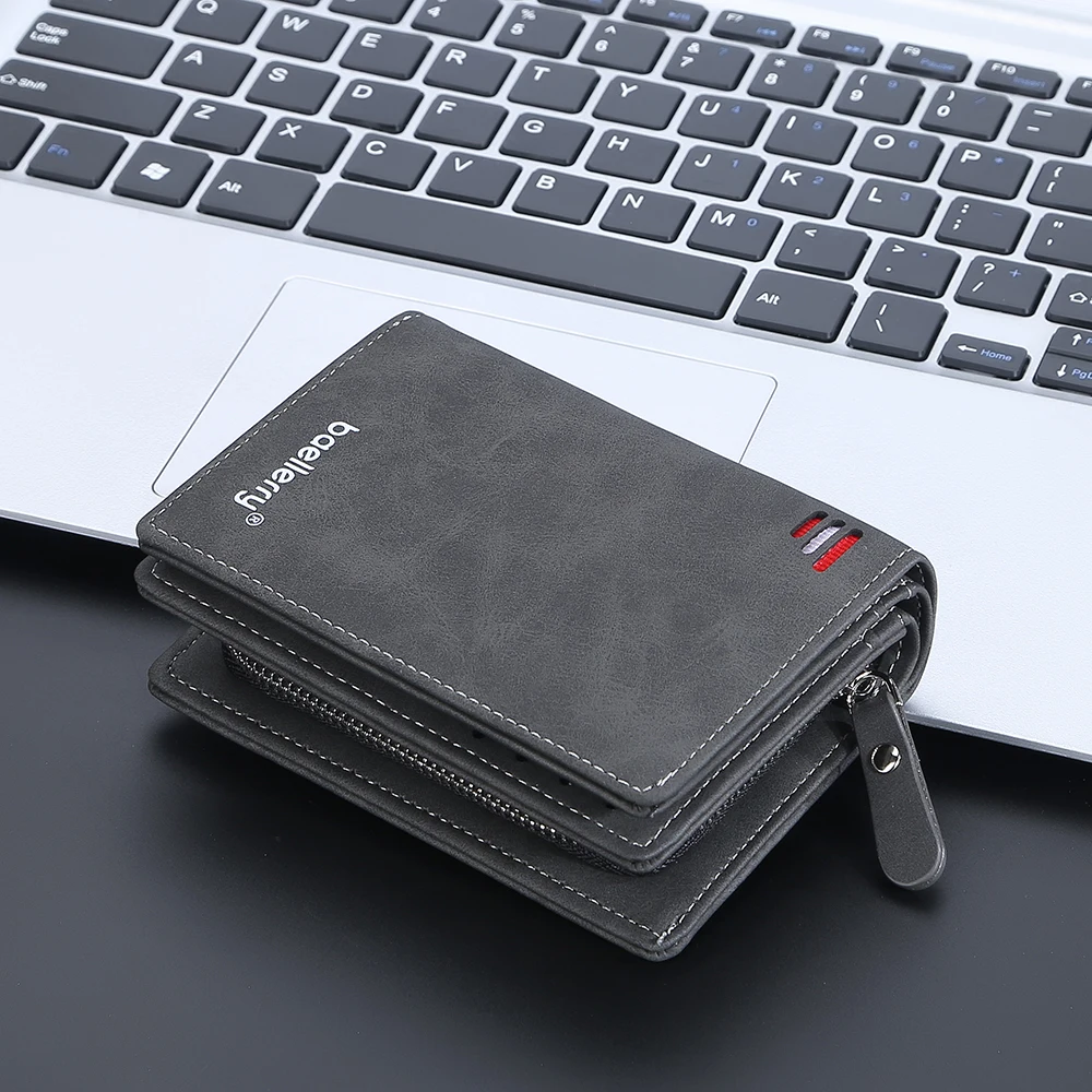 Baellerry 2023 New Short Men Wallets Name Customized Card Holder Luxury Male Wallet Zipper Coin Pocket Photo Holder Men's Purses