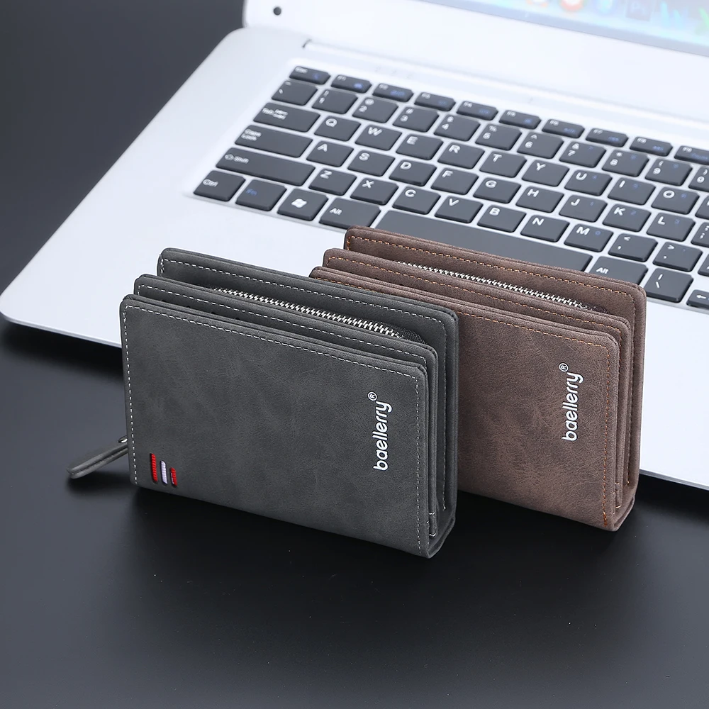 Baellerry 2023 New Short Men Wallets Name Customized Card Holder Luxury Male Wallet Zipper Coin Pocket Photo Holder Men's Purses